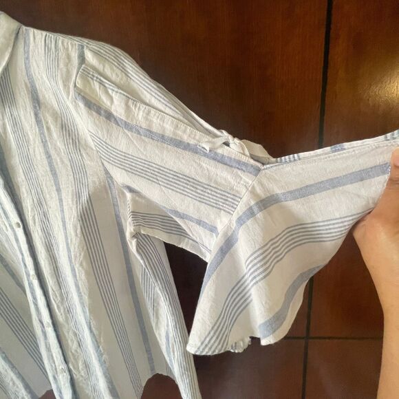 A Loves A Women's Button Down Blouse Striped Top Linen Shirt Size S - Picture 4 of 10